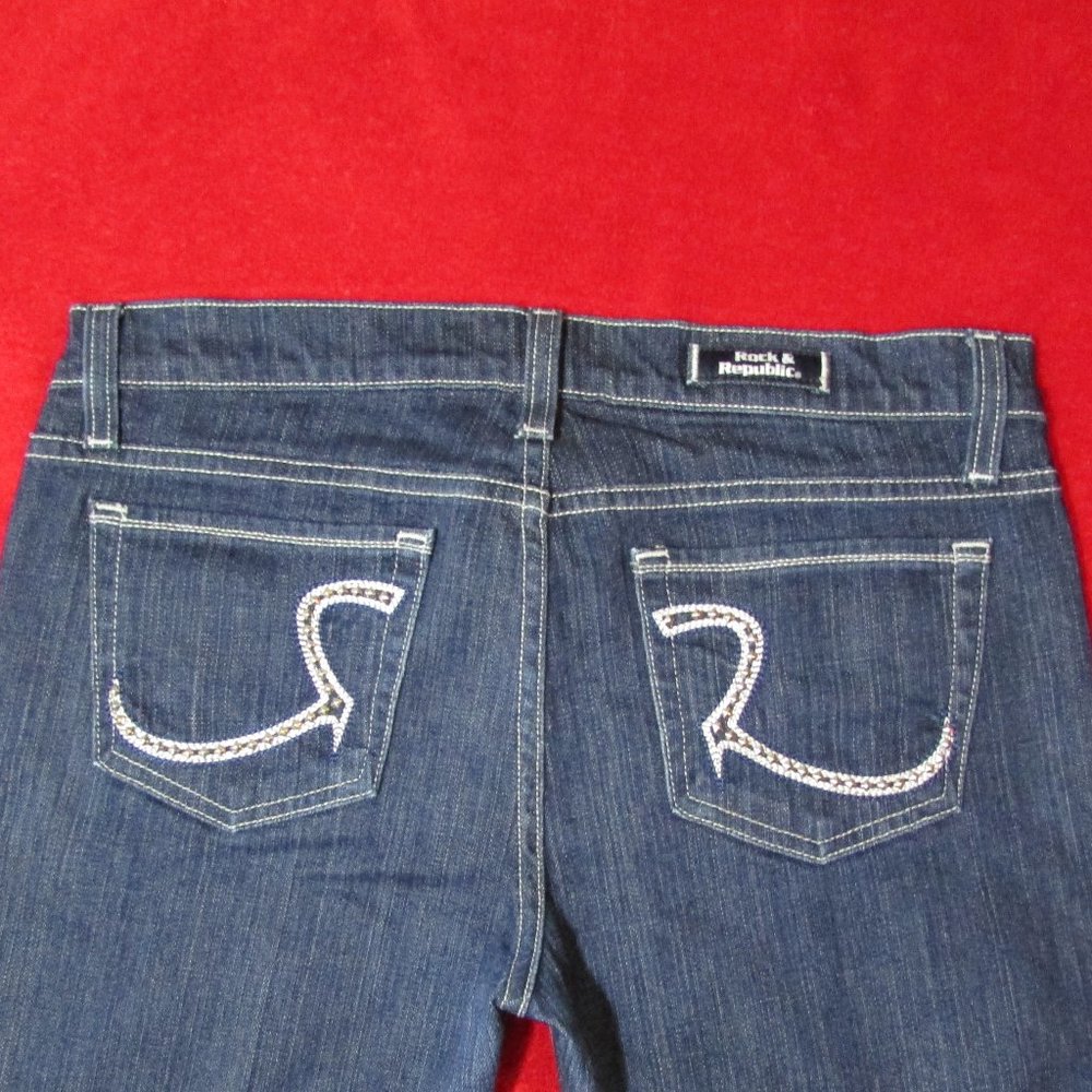 Rock & Republic Embellished Pocket Kasandra Jeans Dark Wash Boot Cut - Picture 4 of 9